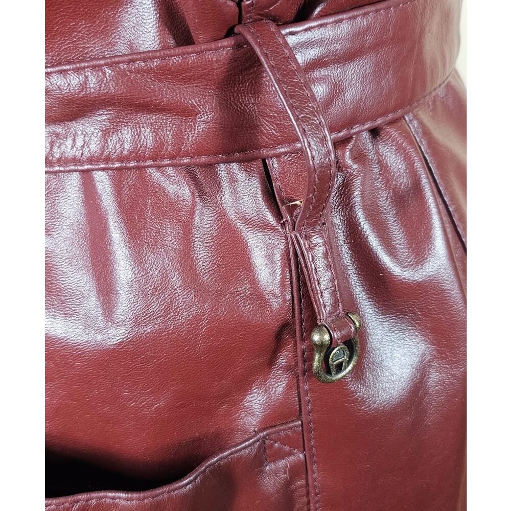 Etienne Aigner Vintage 70s Burgundy Leather Belted Trench Coat SIZE 14 Rare - Picture 7 of 11
